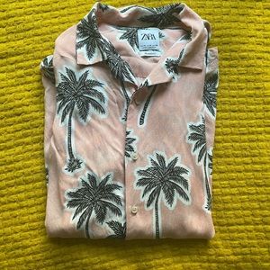 Zara Palm Tree Pink Button Tee (Size M)